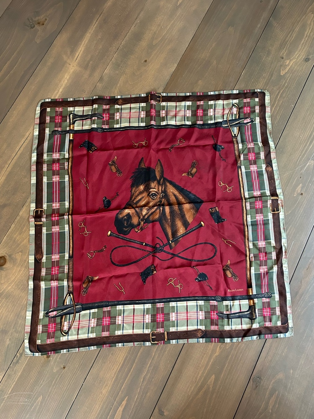 Ralph Lauren 100% Silk Equestrian Horse Print Scarf